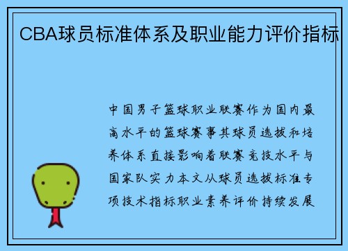 CBA球员标准体系及职业能力评价指标